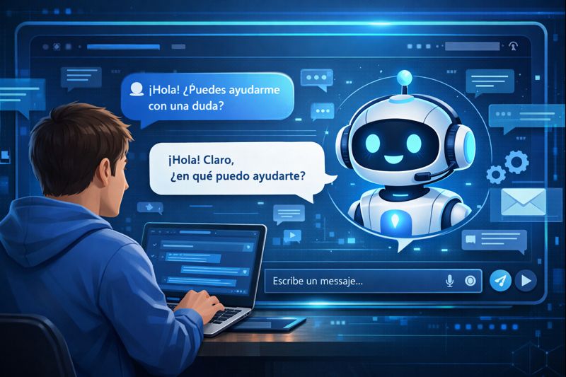 conversación entre una persona y un chatbot en una interfaz digital