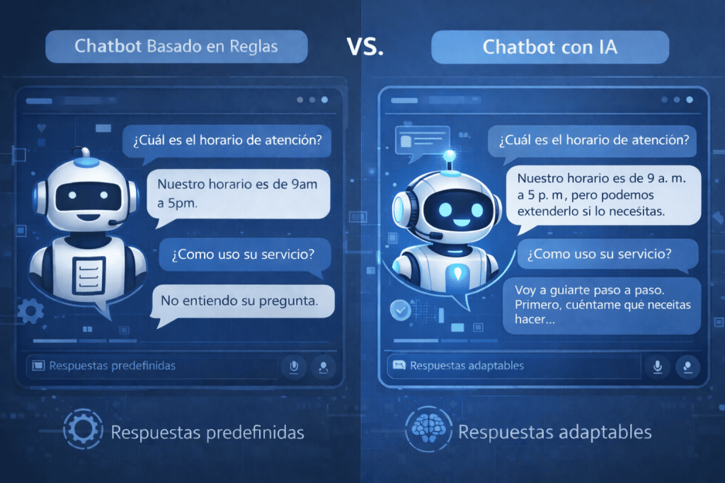 comparación visual entre chatbot basado en reglas y chatbot con IA