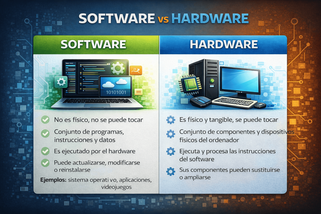 tabla comparativa visual entre software y hardware.