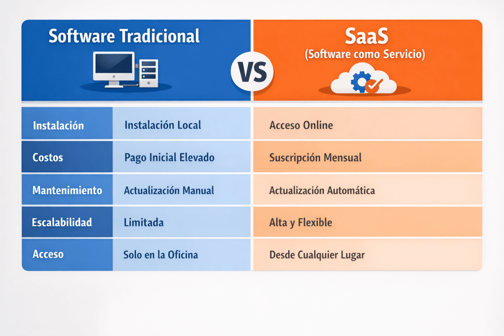 tabla comparativa visual entre software tradicional y SaaS