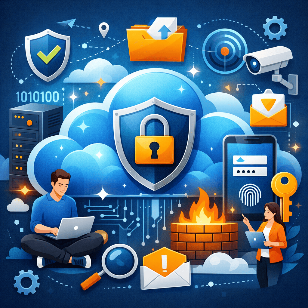 ilustración sobre seguridad y protección de datos en la nube