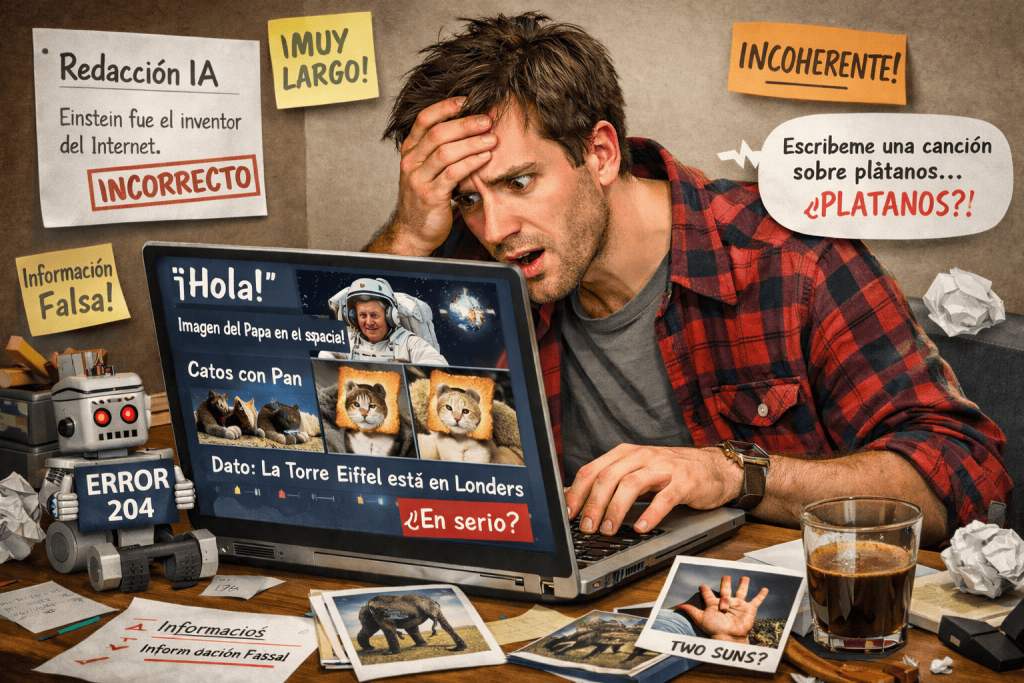 persona usando inteligencia artificial en portátil cometiendo errores comunes al usar IA