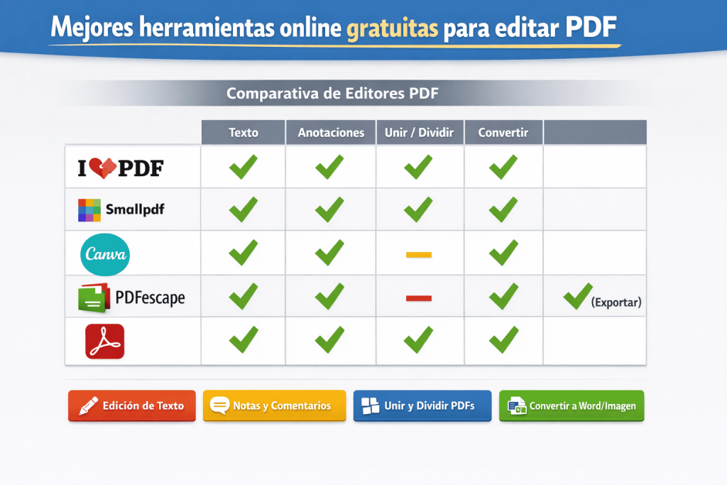 mejores herramientas online para editar PDF gratis comparativa
