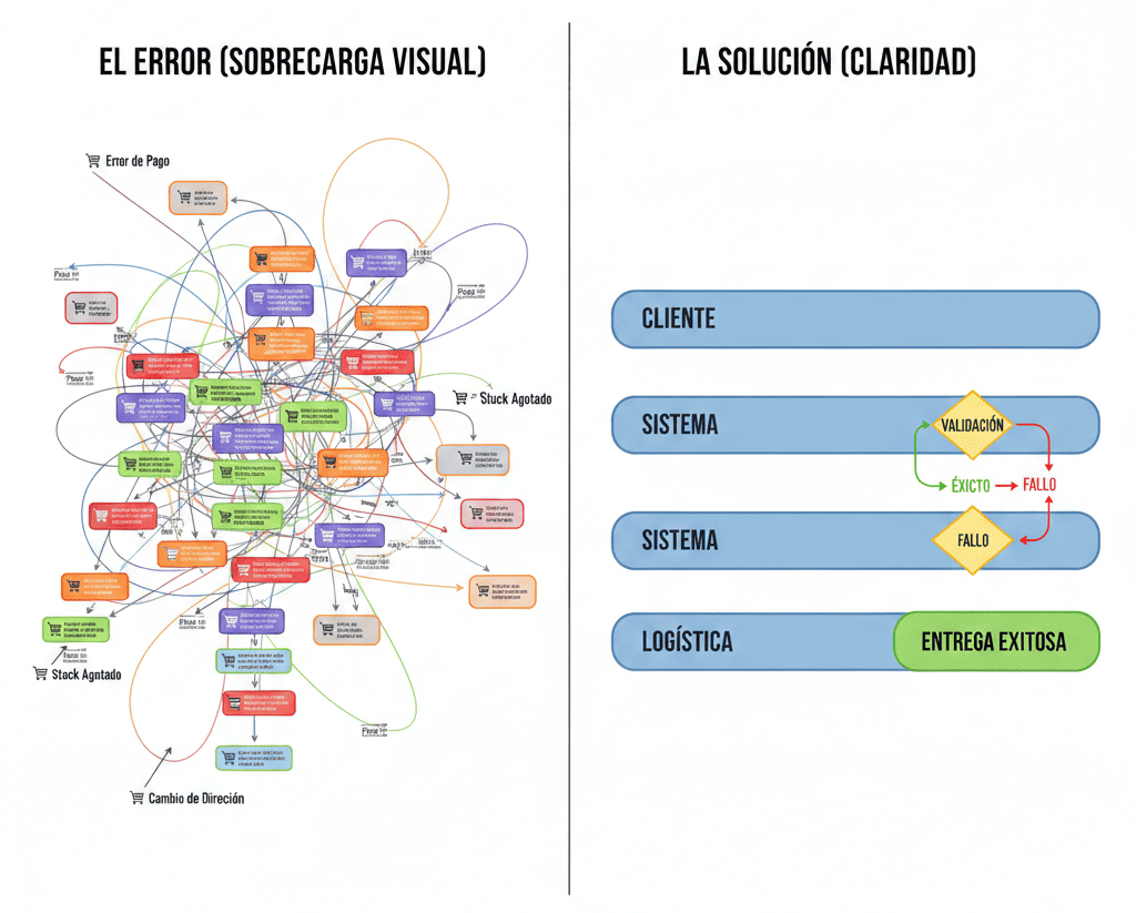 errores comunes al hacer diagramas sobrecarga visual ejemplo