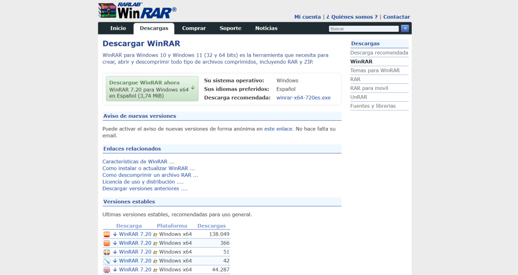descargar WinRAR 64 bits desde página oficial