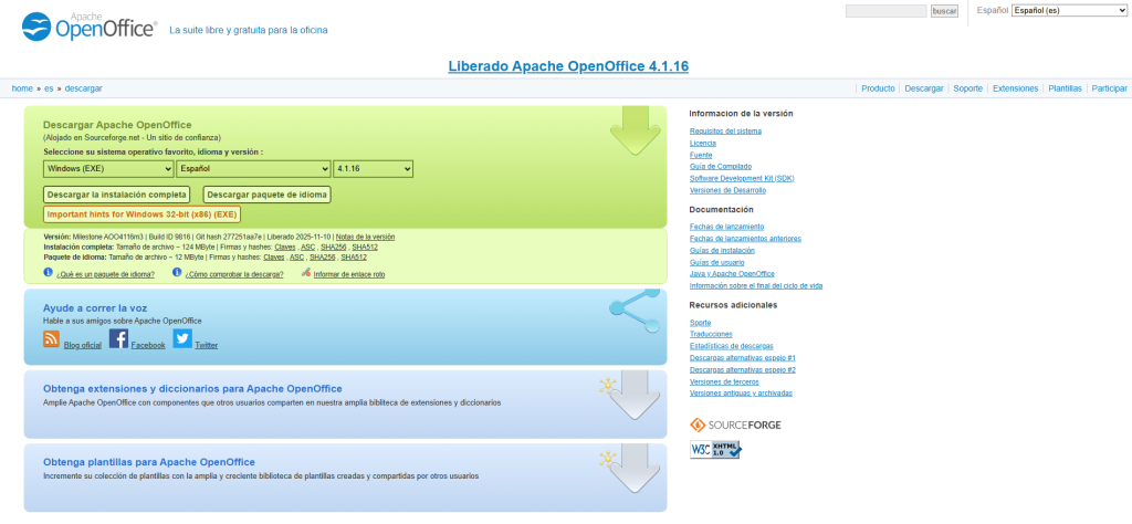 descargar Apache OpenOffice gratis en español desde la web oficial