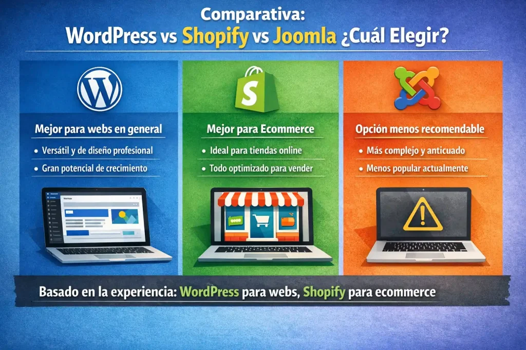 mejor cms comparativa wordpress vs shopify vs joomla cual elegir