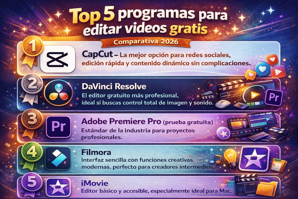 top 5 programas para editar videos gratis comparativa 2026