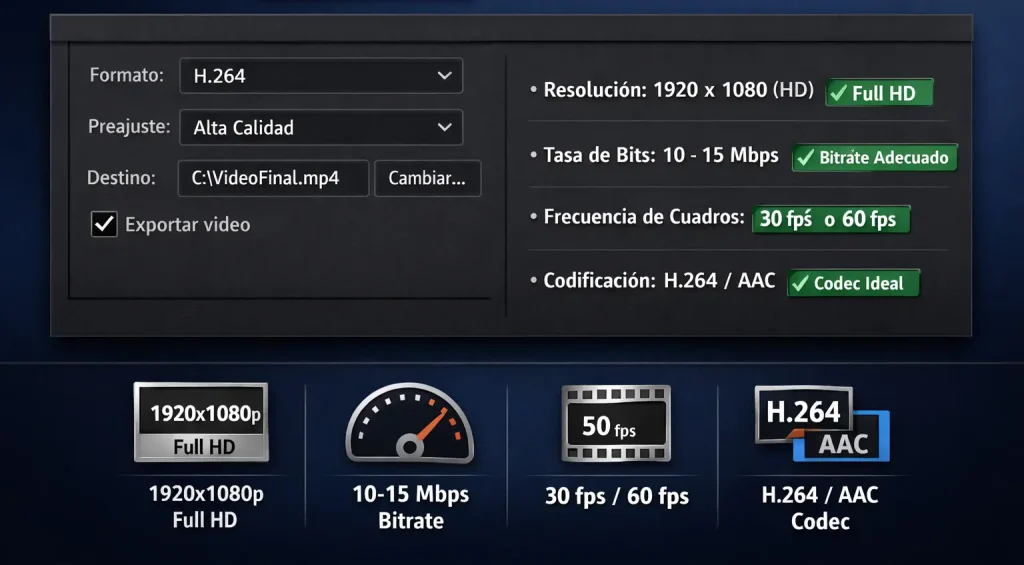 configuración correcta para exportar videos en alta calidad sin perder calidad
