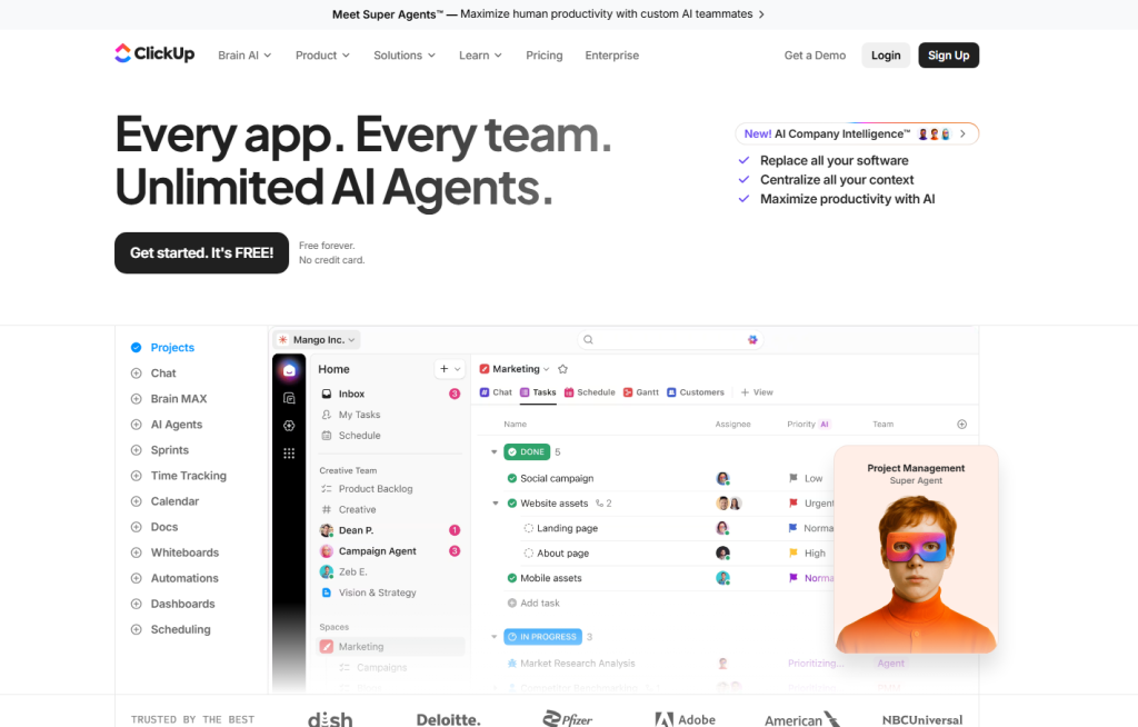 interfaz de ClickUp para gestión de proyectos