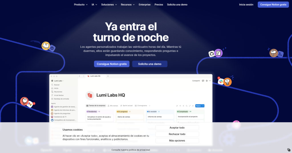 interfaz de Notion para gestión de proyectos