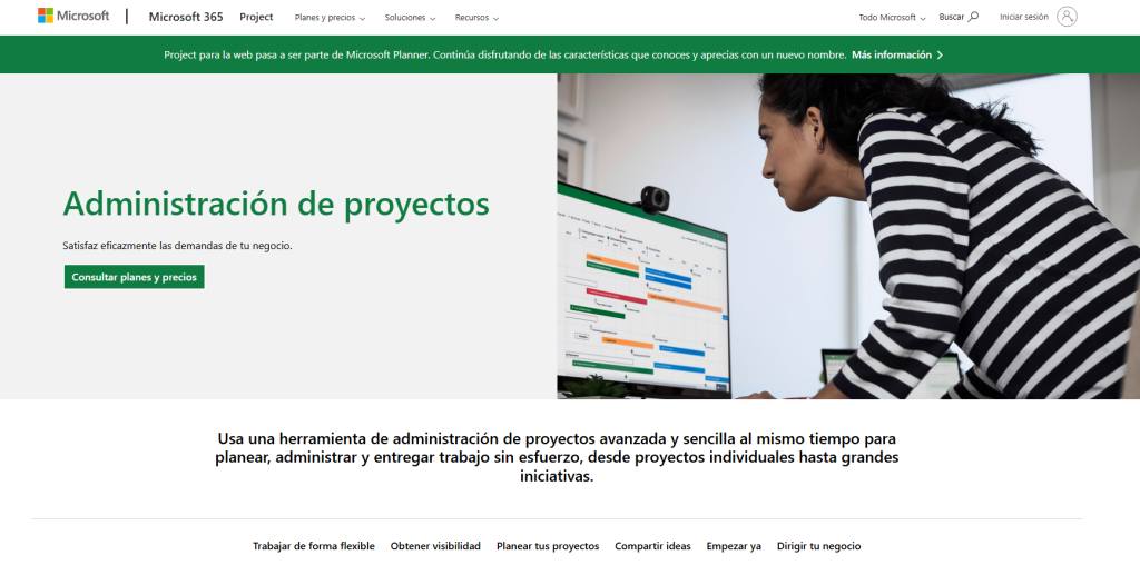 interfaz de Microsft project para gestión de proyectos